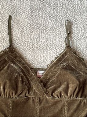 Vintage Y2K Brown Velvet Corset Cami with Lace Trim Padded Cups